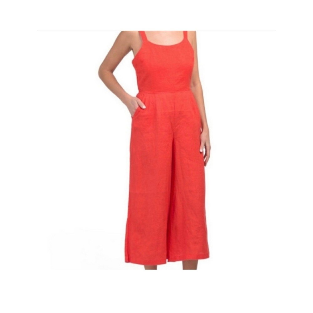 Cynthia Rowley Red 100% Linen Jumpsuit Size 8